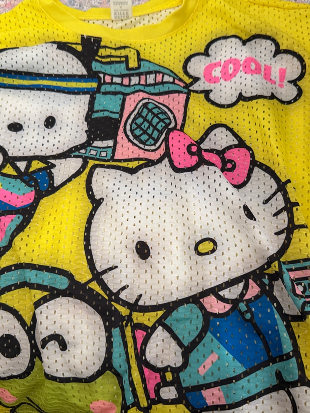 Zumba Fitness Yellow mesh Hello Kitty Graphic Short Sleeve Tee S NWOT
